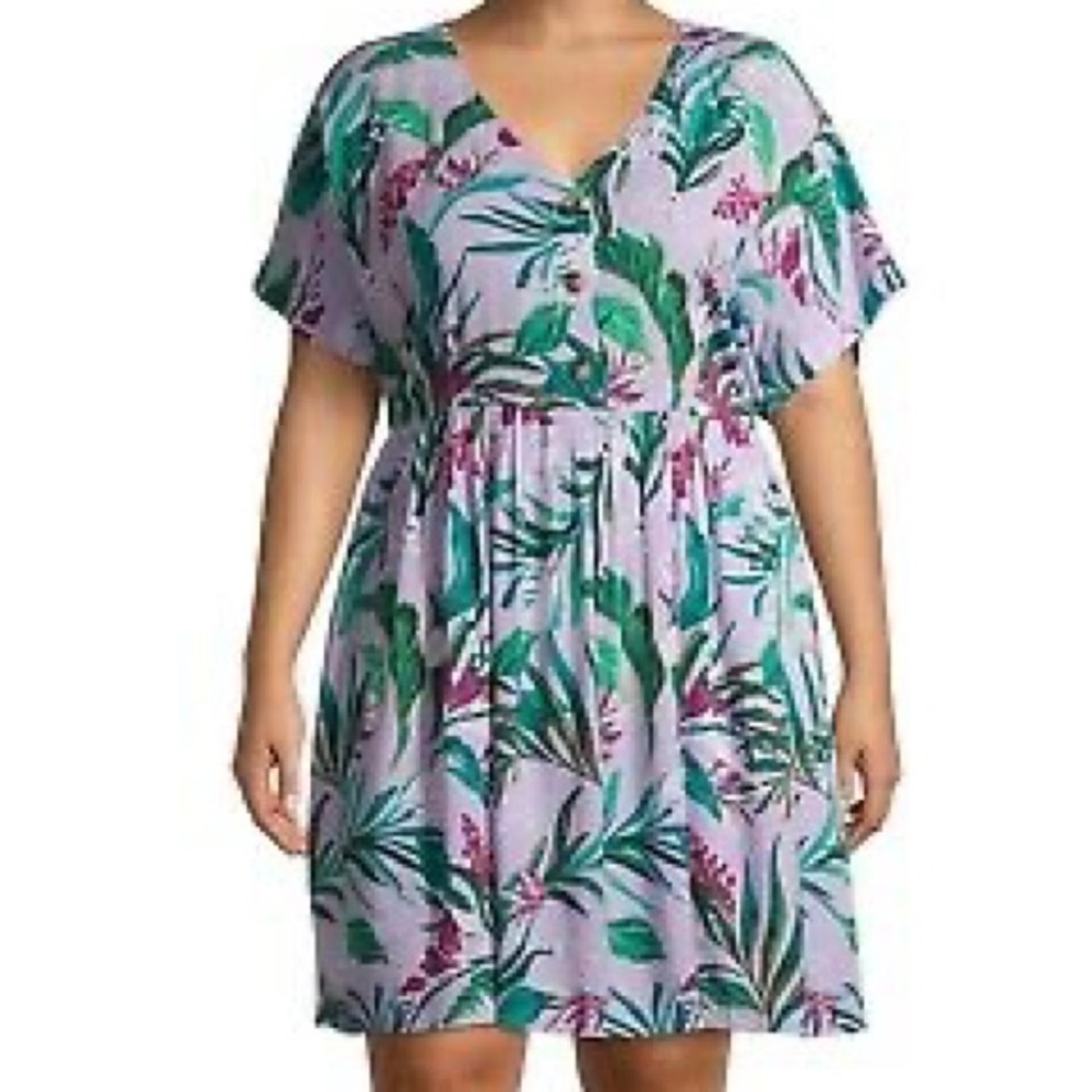 NWT Terra & Sky Purple Island Floral Babydoll Dress